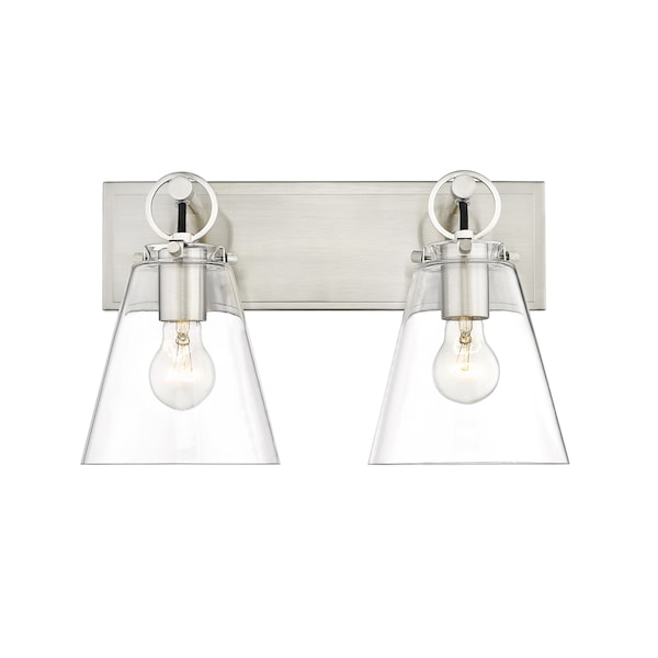 Harper 2 Light Vanity, Brushed Nickel & Clear